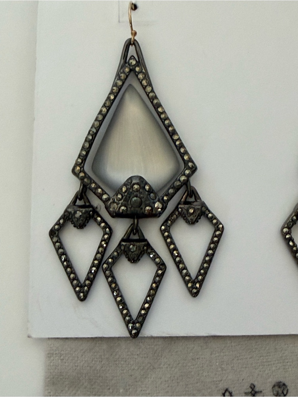 Alexis Bittar oxidized metal & crystal pave & mop Geometric Chandelier Earrings - Picture 4 of 6